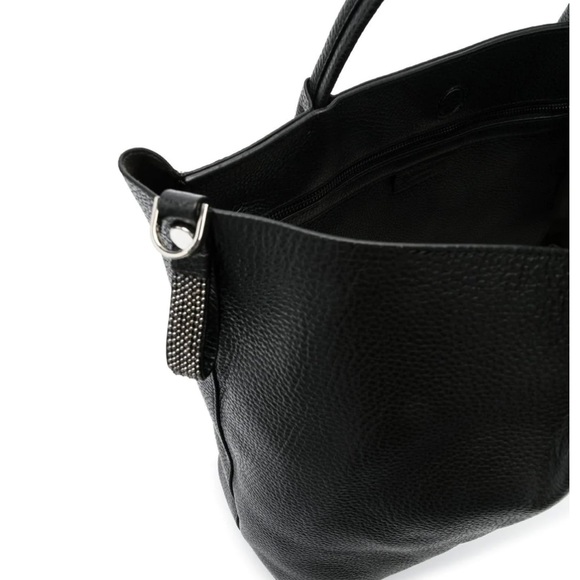 Fabiana Fillipi Black Leather Shopper with Shoulder Strap Metallic Detail Used - Picture 6 of 10